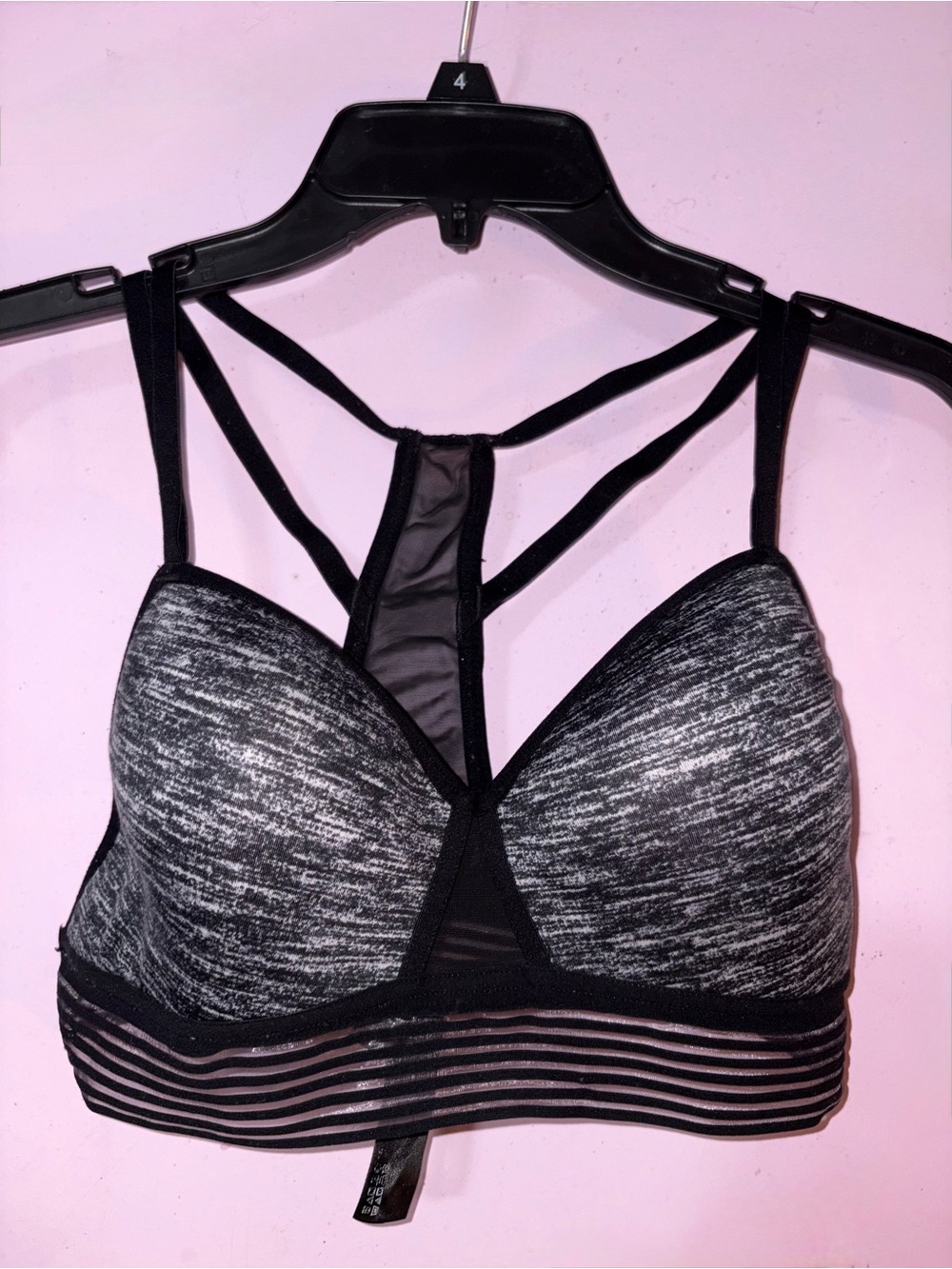 Heathered Black Strappy Mesh Sports Bralette
